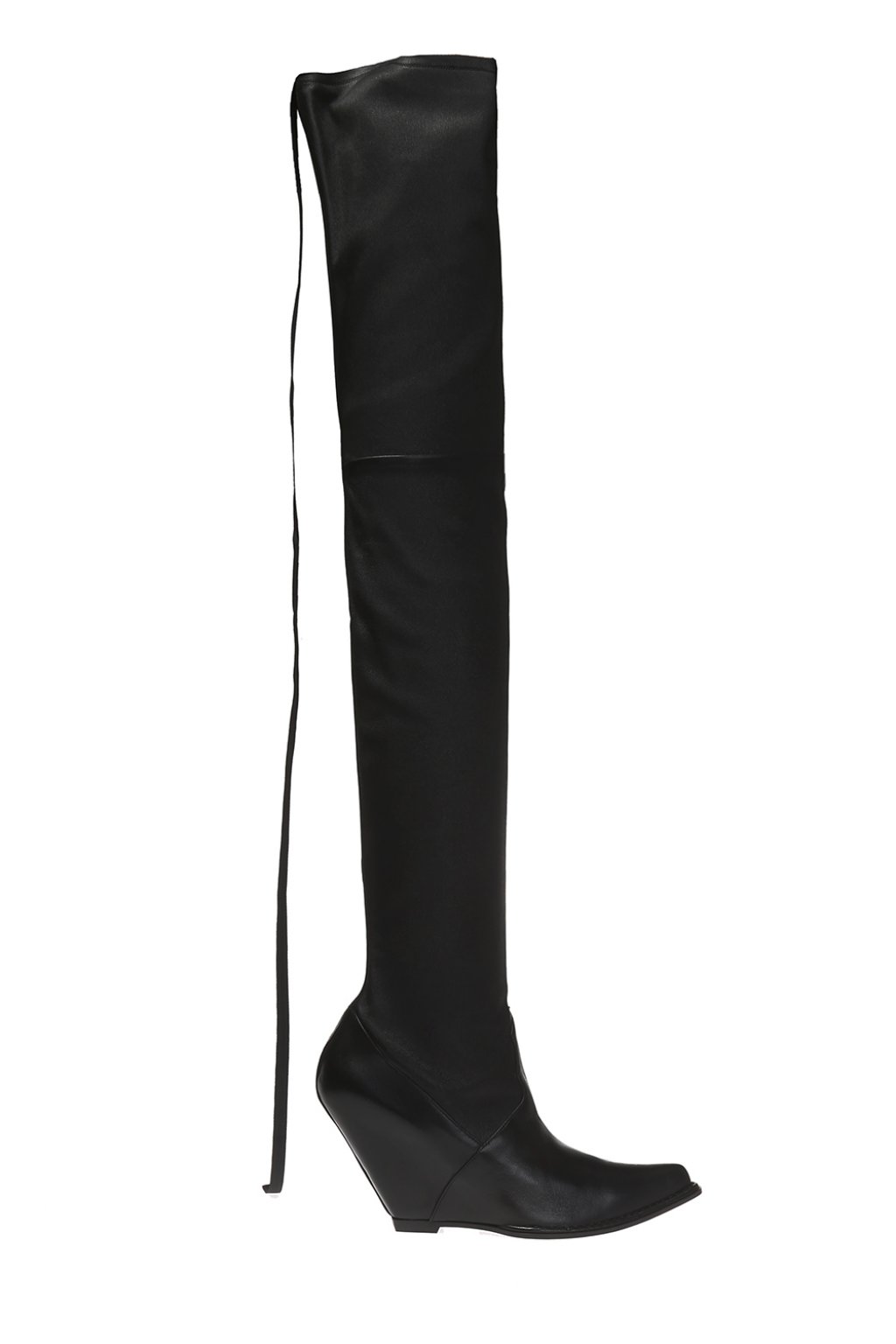 Black thigh clearance high wedge boots